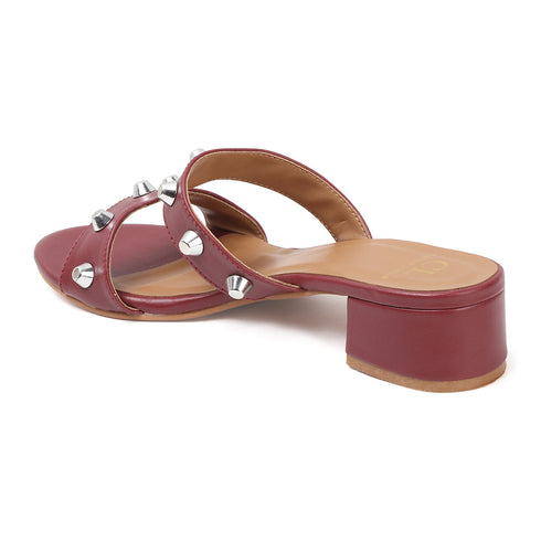 Women's Low Block Heel Sandals with Silver Stud Accents