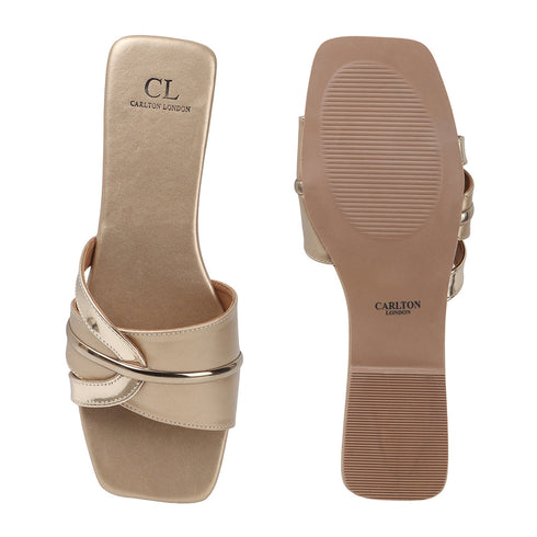 Women's Metallic Gold Crisscross Strap Flat Slide Sandals