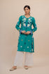 Falak Kashmiri Long Kurta In Turquoise Blue Muslin With Aari