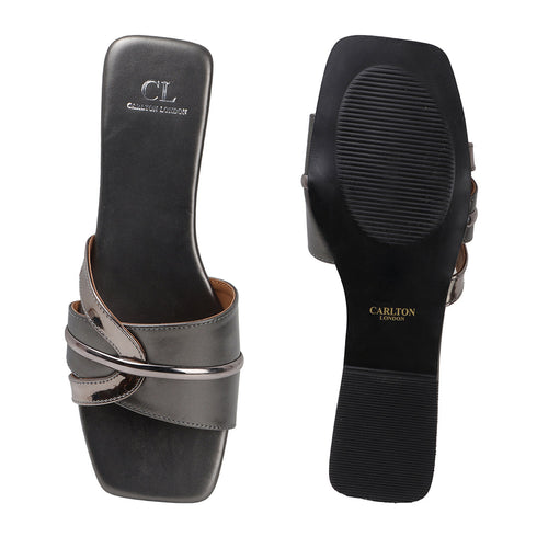 Women's Metallic Gold Crisscross Strap Flat Slide Sandals