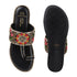 Women's Flat Toe-Ring Sandals with Black Multicolored Floral Embroidery
