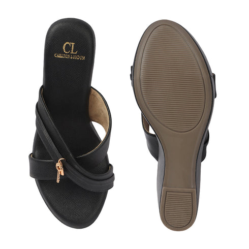 Women's Criss-Cross Strap Wedge Sandal with Charm Detail