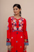 Falak Kashmiri Long Kurta In Red Muslin With Aari