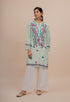 Falak Kashmiri Long Kurta In Turquoise Green Chanderi Silk With Aari