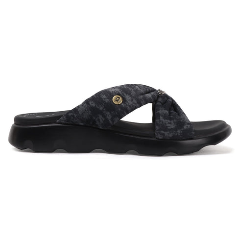 Women's Comfort Knit Knot Strap Embellished Slide Sandal