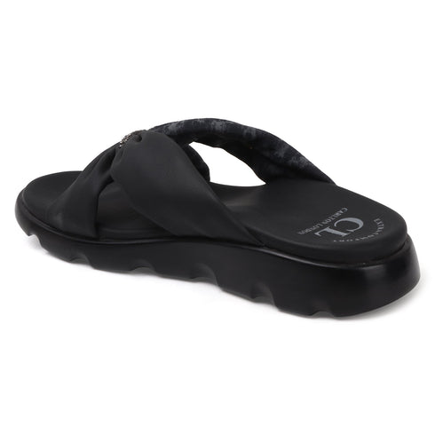 Women's Comfort Knit Knot Strap Embellished Slide Sandal