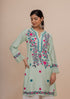 Falak Kashmiri Long Kurta In Turquoise Green Chanderi Silk With Aari
