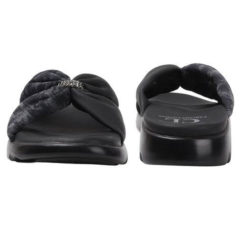 Women's Comfort Knit Knot Strap Embellished Slide Sandal