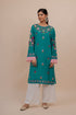 Asmeet in Falak Kashmiri Long Kurta In Turquoise Blue Muslin With Aari