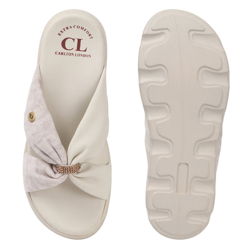 Women's Comfort Knit Knot Strap Embellished Slide Sandal
