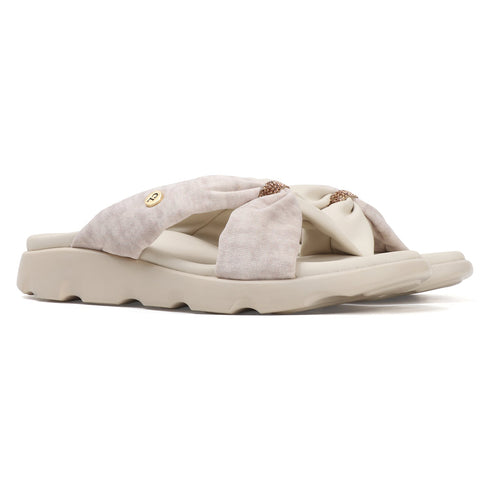 Women's Comfort Knit Knot Strap Embellished Slide Sandal
