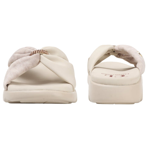 Women's Comfort Knit Knot Strap Embellished Slide Sandal