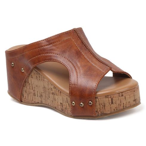 Women's High Wedge Mule Sandals with Cork Heel and Cut-Out Strap