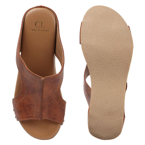 Women's High Wedge Mule Sandals with Cork Heel and Cut-Out Strap