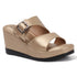 Women's Metallic Gold Wedge Mule Sandals with Buckle Detail