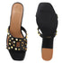 Women's Chic Black Studded Block Heel Sandals with Square Toe