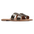 Women's Flat H-Strap Slide Sandals with Gold Metallic Speckle