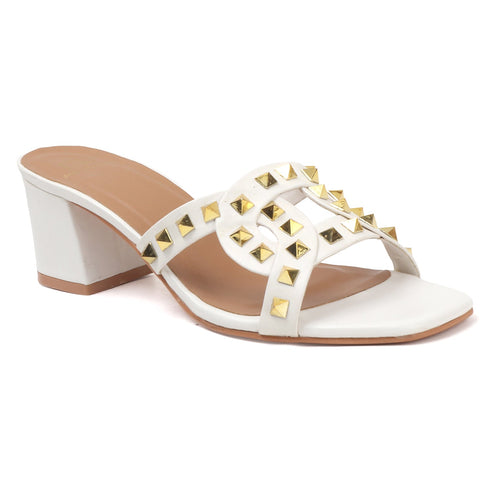 Women's Chic Black Studded Block Heel Sandals with Square Toe