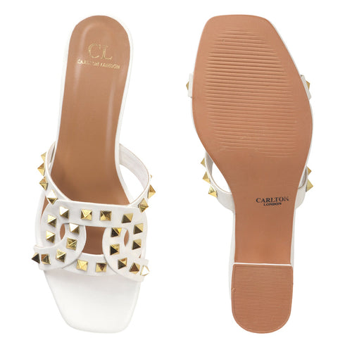 Women's Chic Black Studded Block Heel Sandals with Square Toe