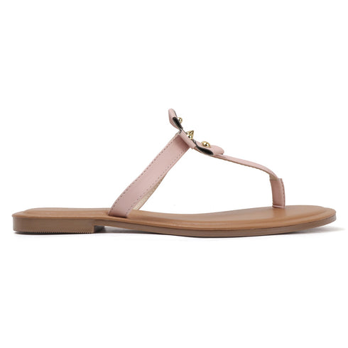 Women's Flat Thong Sandal with Studded Bow/Flower Accent