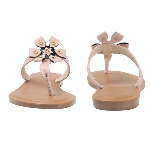Women's Flat Thong Sandal with Studded Bow/Flower Accent