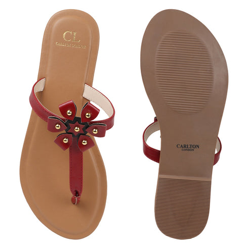 Women's Flat Thong Sandal with Studded Bow/Flower Accent
