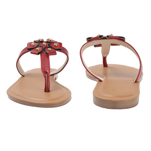 Women's Flat Thong Sandal with Studded Bow/Flower Accent
