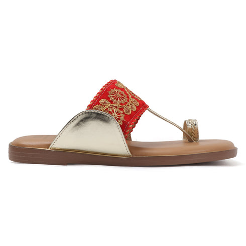 Women's Embroidered Ethnic Flat Toe-Ring Sandal