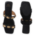 Flat Slide Sandals with Gold Medallion Embellishments