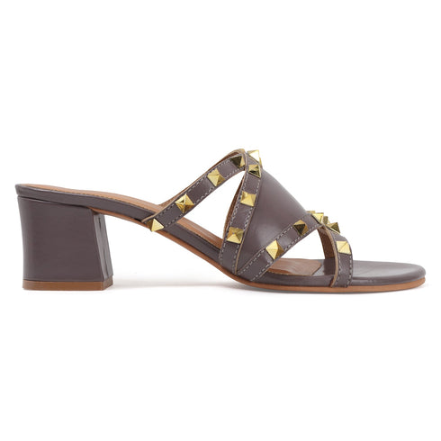 Women's Studded Crossover Block Heel Mule Sandals