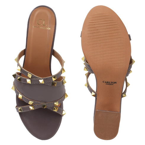 Women's Studded Crossover Block Heel Mule Sandals