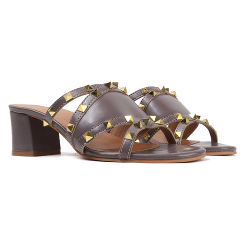 Women's Studded Crossover Block Heel Mule Sandals