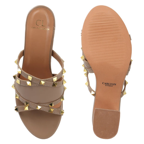 Women's Studded Crossover Block Heel Mule Sandals