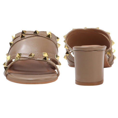 Women's Studded Crossover Block Heel Mule Sandals