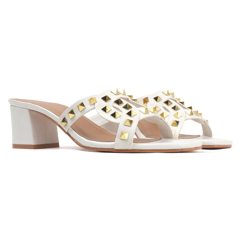 Women's Chic Black Studded Block Heel Sandals with Square Toe