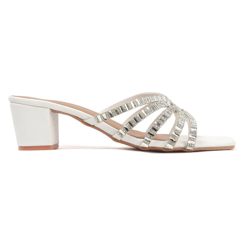 Women's Stylish Multi-Strap Rhinestone Block Heel Sandals