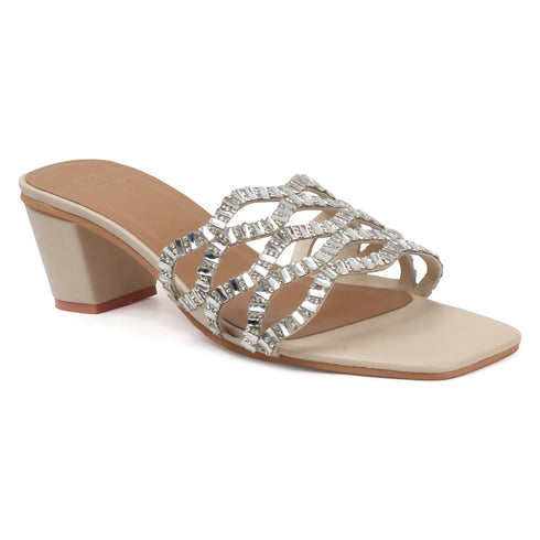 Women's Rhinestone Embellished Block Heel Sandals