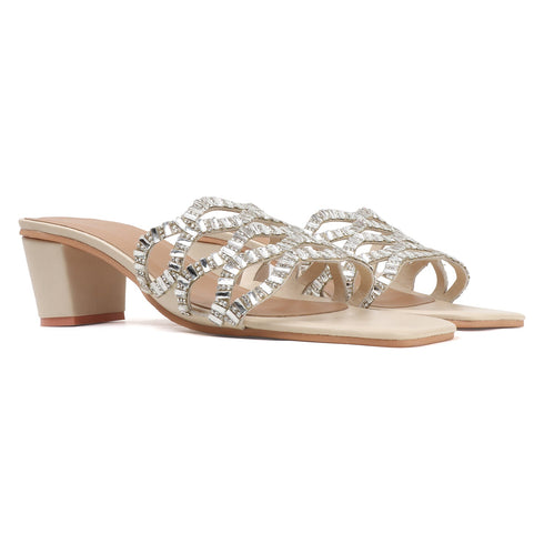 Women's Rhinestone Embellished Block Heel Sandals
