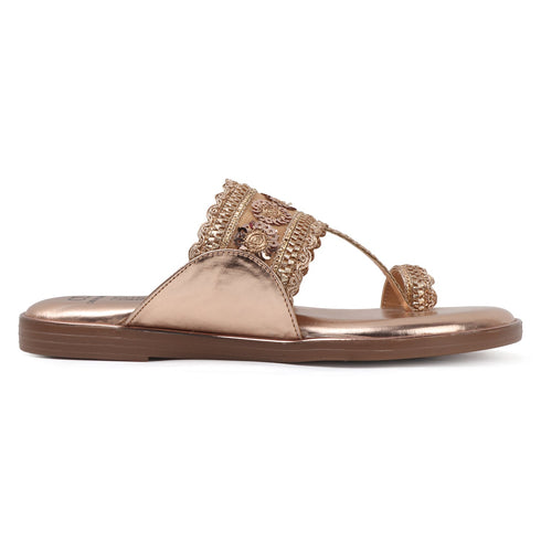 Women's Embroidered Ethnic Toe-Ring Flat Sandals