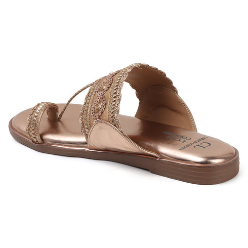 Women's Embroidered Ethnic Toe-Ring Flat Sandals