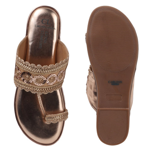 Women's Embroidered Ethnic Toe-Ring Flat Sandals