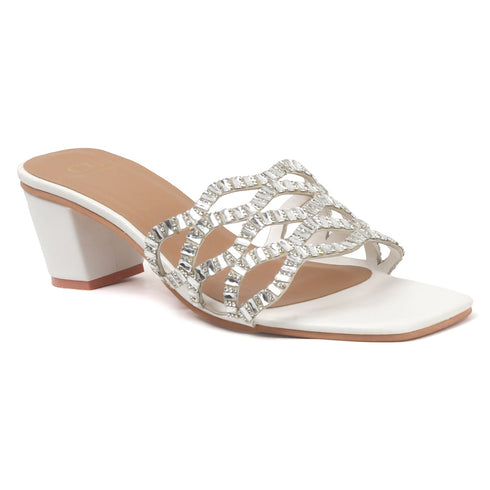 Women's Rhinestone Embellished Block Heel Sandals