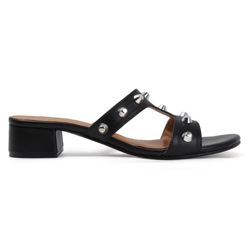 Women's Low Block Heel Sandals with Silver Stud Accents