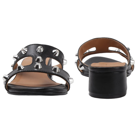 Women's Low Block Heel Sandals with Silver Stud Accents