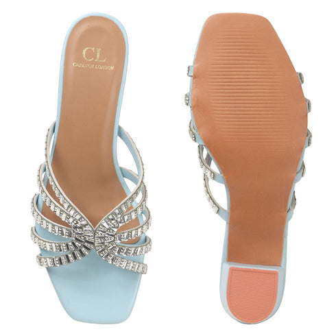Women's Stylish Multi-Strap Rhinestone Block Heel Sandals
