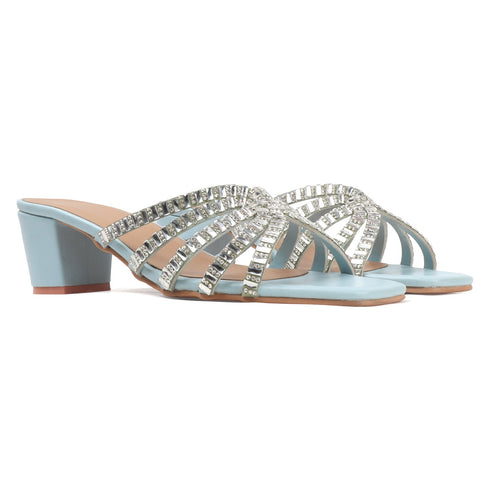 Women's Stylish Multi-Strap Rhinestone Block Heel Sandals