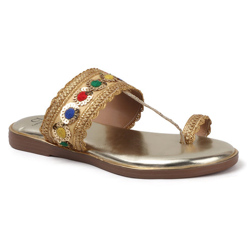 Women's Embroidered Ethnic Toe-Ring Flat Sandals