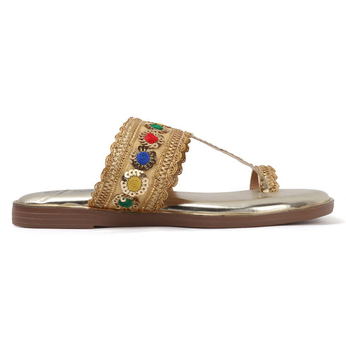 Women's Embroidered Ethnic Toe-Ring Flat Sandals