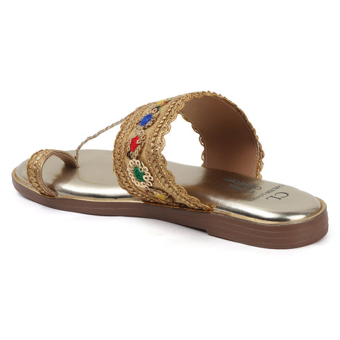 Women's Embroidered Ethnic Toe-Ring Flat Sandals