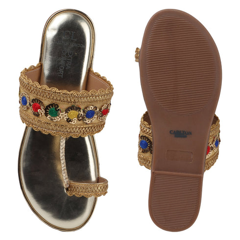 Women's Embroidered Ethnic Toe-Ring Flat Sandals